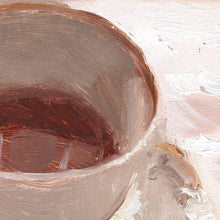 Load image into Gallery viewer, Vintage Teacup Serenity, close-up detail of the brushwork in the original oil painting by Hercules