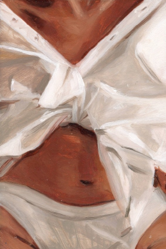 Sold Feminine Fragments oil painting by Renske Hercules, white shirt tied at the waist
